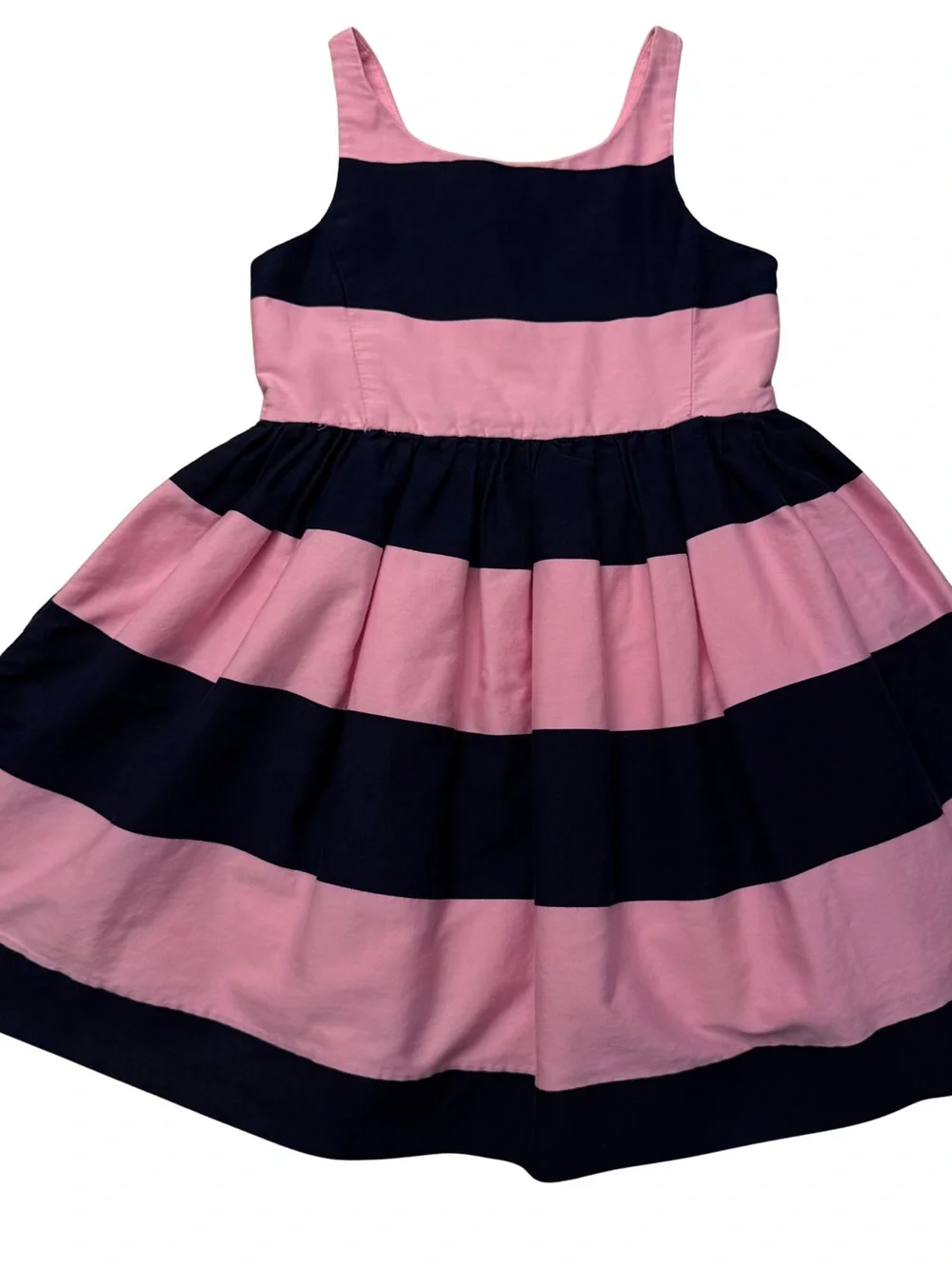 Polo Ralph Lauren Girls Navy Blue & Pink Striped Cotton Sateen Dress